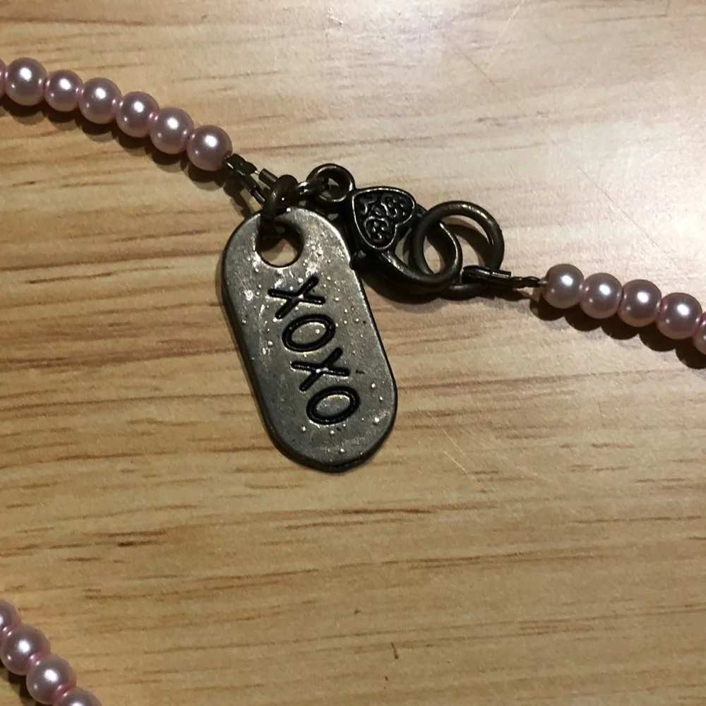 XOXO Pink pearl necklace with tractor charm
